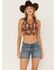 Image #1 - Shyanne Women's Floral Print Smocked Halter Crop Top, Chestnut, hi-res