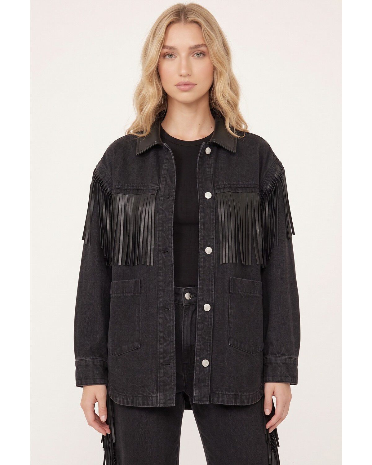 BLANKNYC Women's Pony Up Fringe Jacket, Black, hi-res