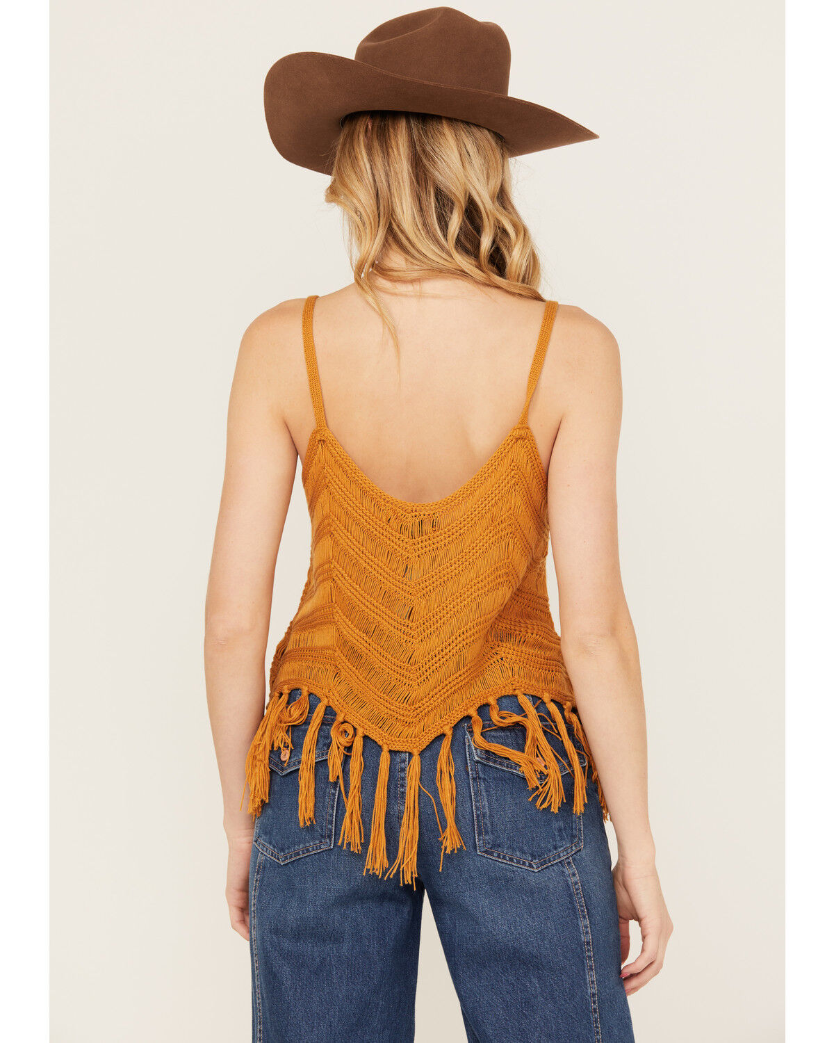 Image #4 - Rock & Roll Denim Women's Crochet Fringe Tank, Gold, hi-res