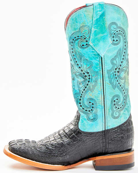 Image #3 - Ferrini Women's Black Caiman Print Western Boots - Square Toe, Black, hi-res