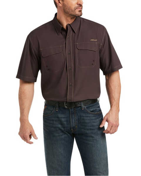 Ariat Men's VentTEK Outbound Short Sleeve Button-Down Shirt, Chocolate, hi-res