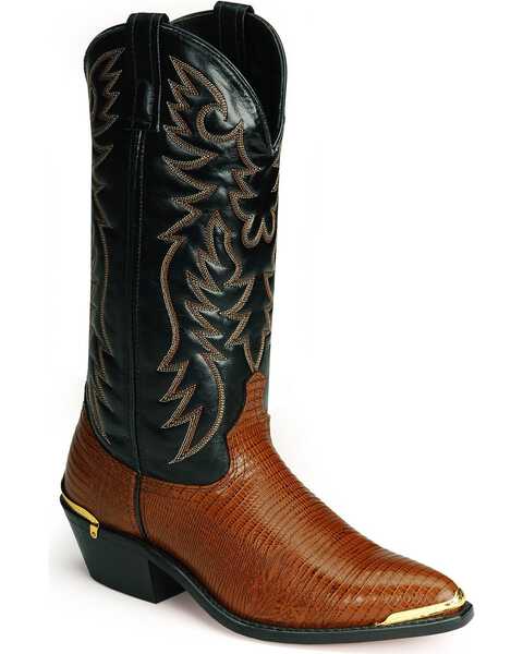 Image #1 - Laredo Men's Lizard Print Western Boots - Snip Toe, Peanut, hi-res