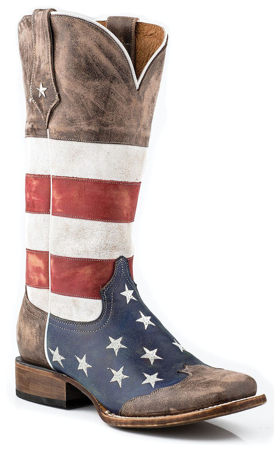 Image #1 - Roper Women's Distressed American Flag Western Boots - Square Toe, Brown, hi-res