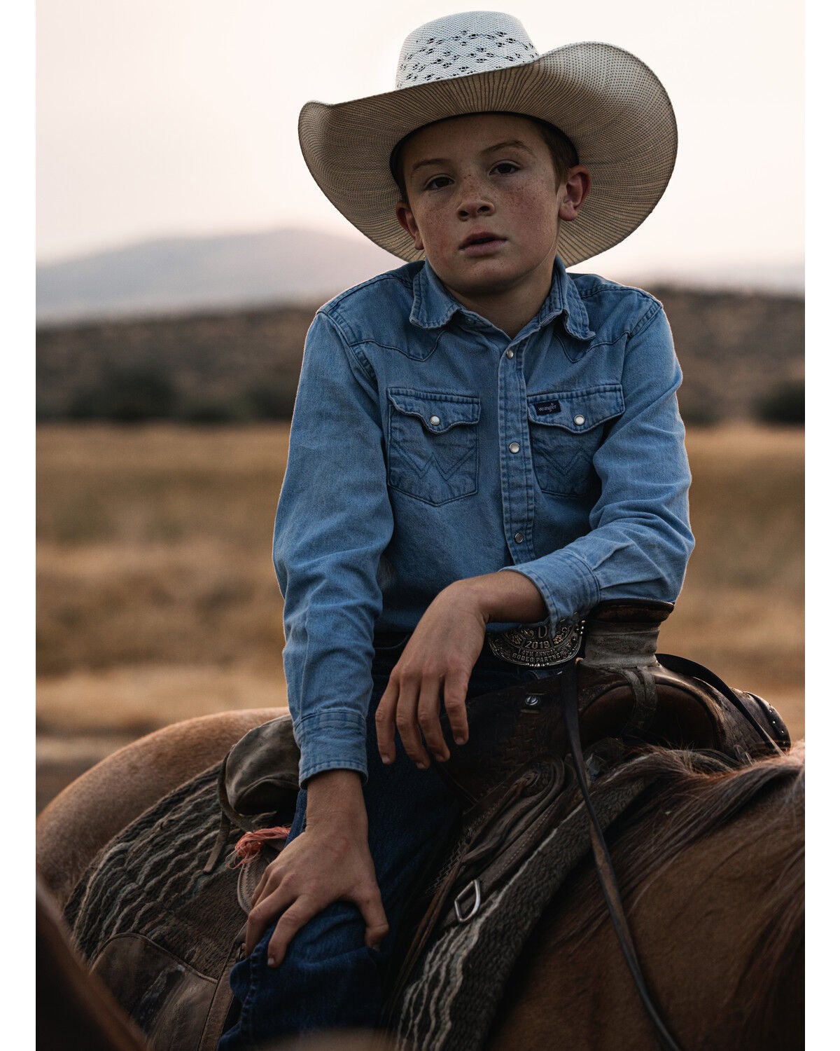 Wrangler Boys' Denim Long Sleeve Snap Western Shirt, Stonewash, hi-res