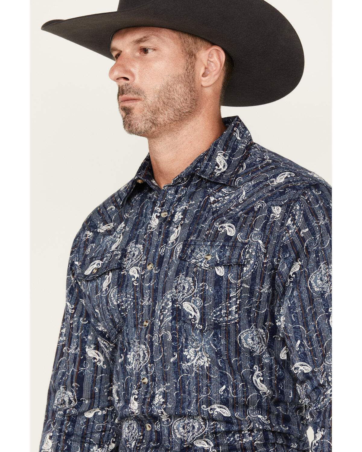 Image #2 - Wrangler Retro Men's Paisley Print Long Sleeve Snap Western Shirt, Navy, hi-res