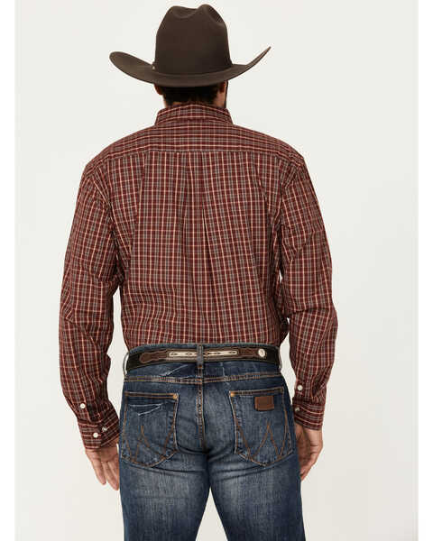 Image #4 - Panhandle Men's Select Plaid Print Long Sleeve Button-Down Western Shirt, Dark Red, hi-res