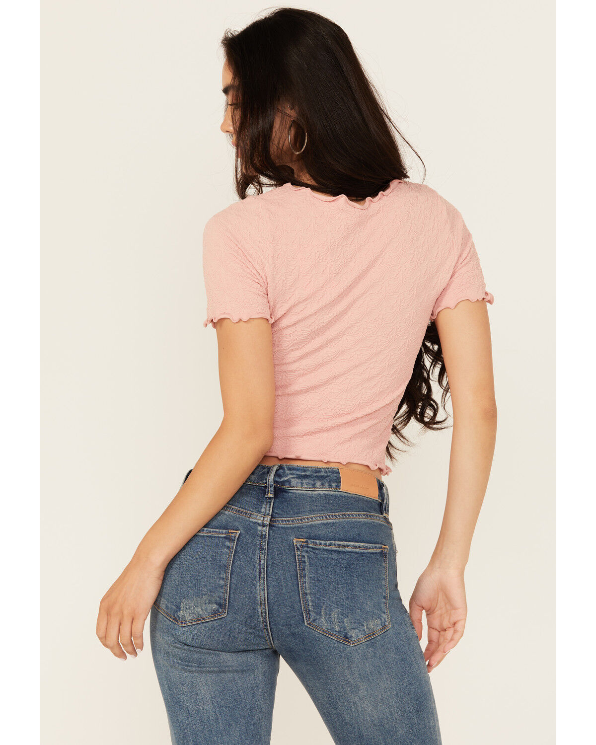 Image #4 - Fornia Women's Solid Lettuce Edge Short Sleeve Tee, Pink, hi-res