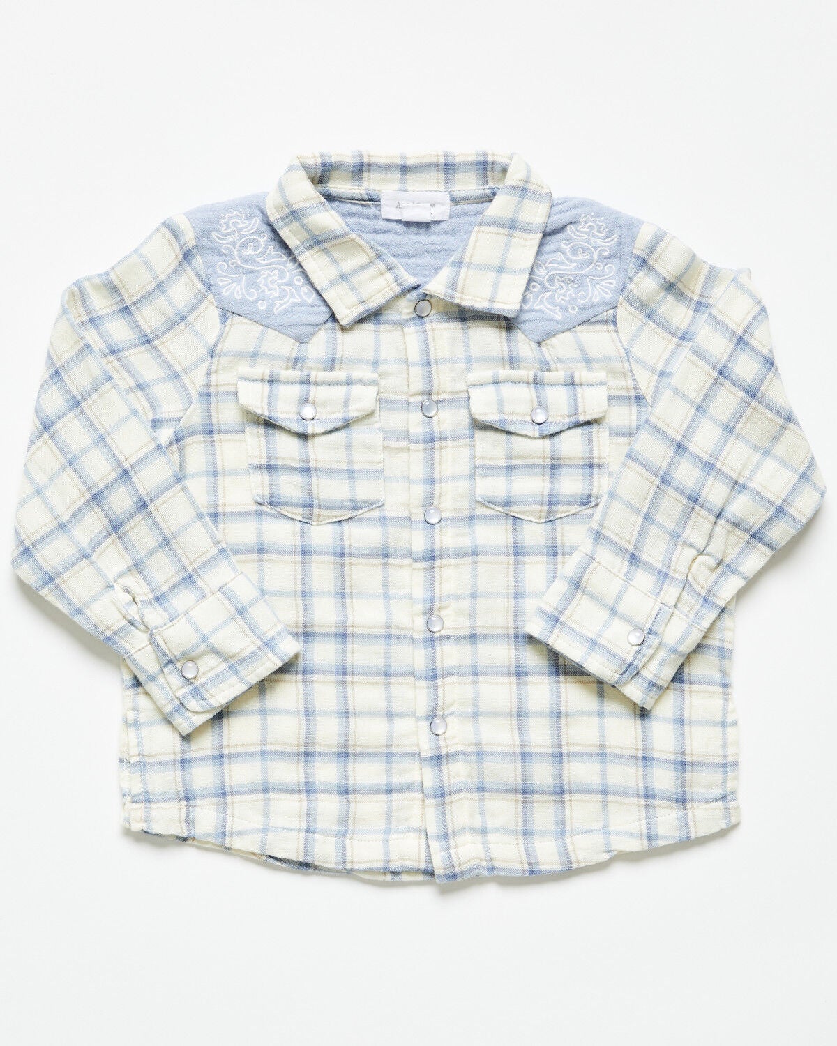 Image #1 - Angel Dear Infant Boys' Plaid Print Long Sleeve Pearl Snap Western Shirt, Blue, hi-res