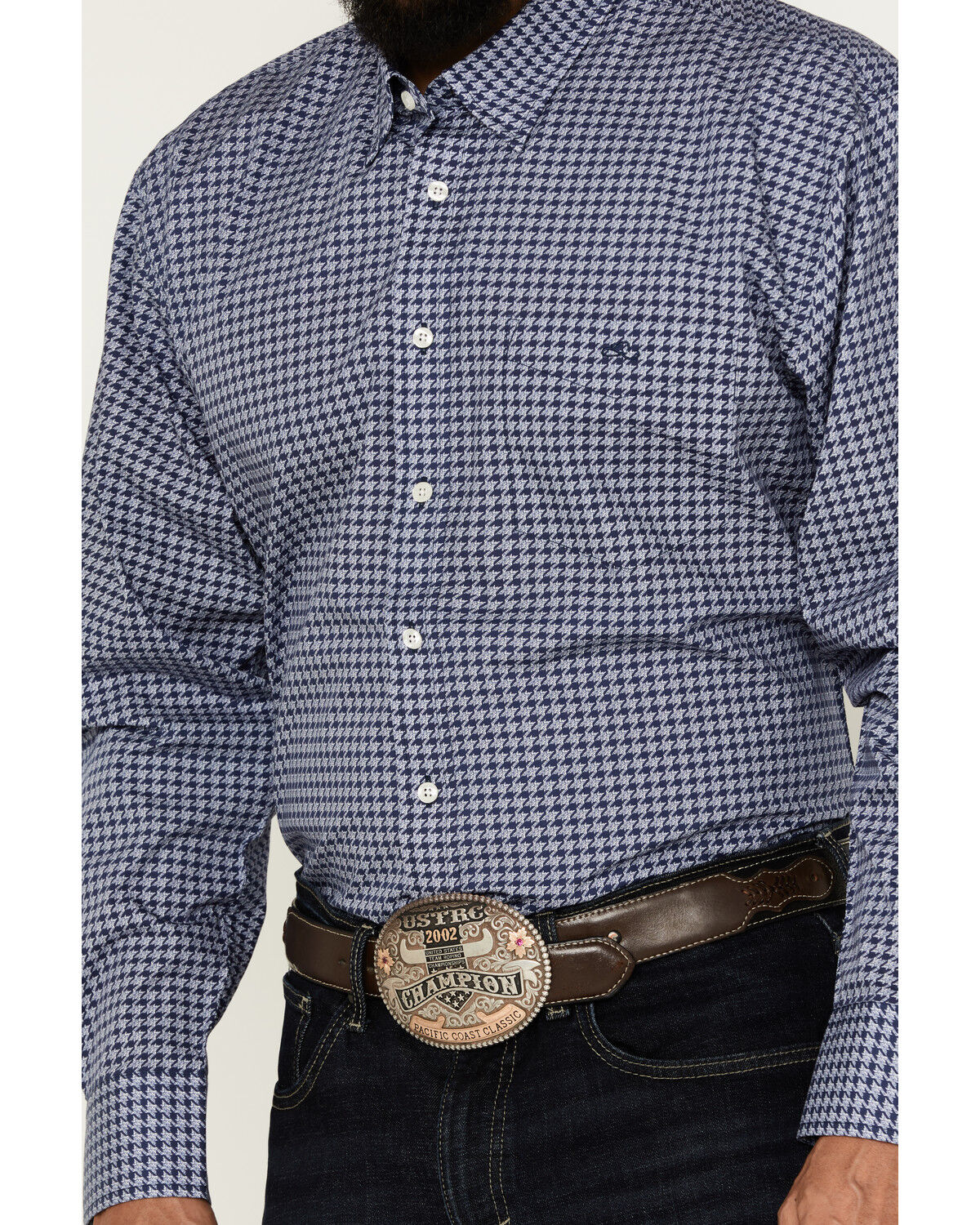Image #3 - Resistol Men's Henry Houndstooth Print Long Sleeve Button Down Western Shirt, Blue, hi-res