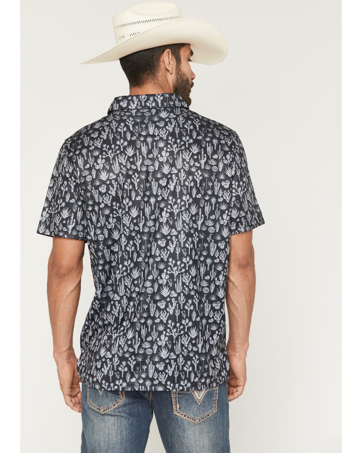 Image #4 - Panhandle Slim Men's Cactus Print Short Sleeve Button-Down Polo Shirt, Black, hi-res