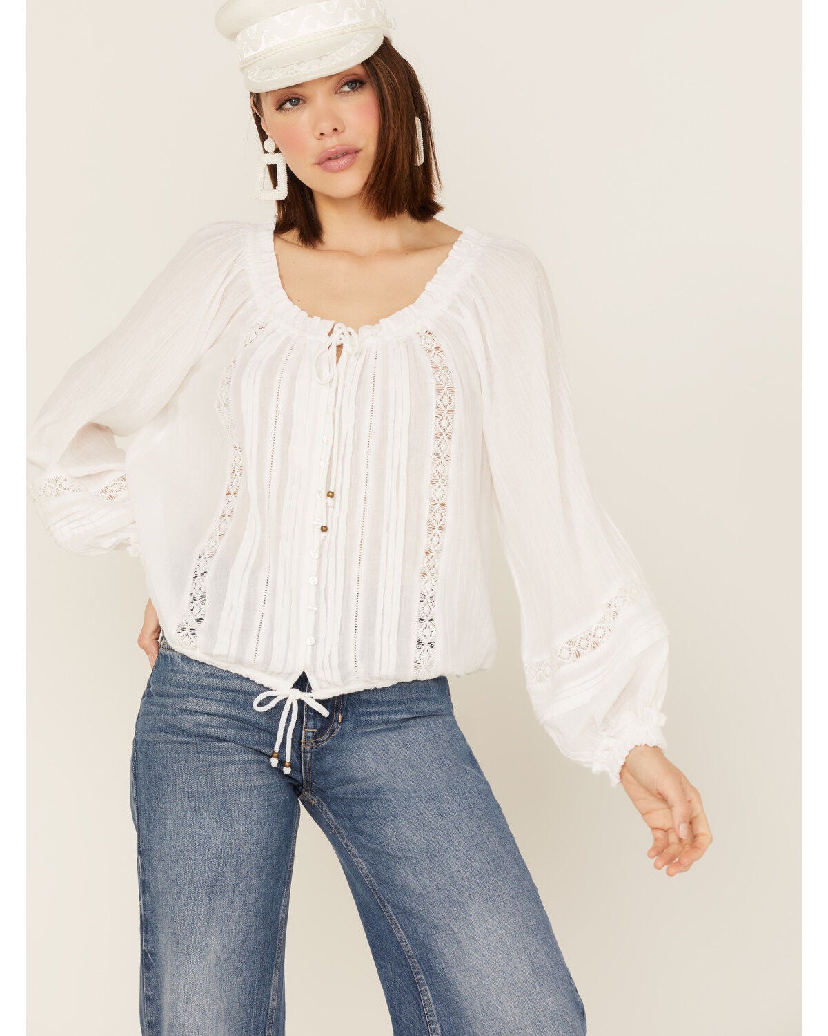 Revel Women's Crochet Blouse, White, hi-res