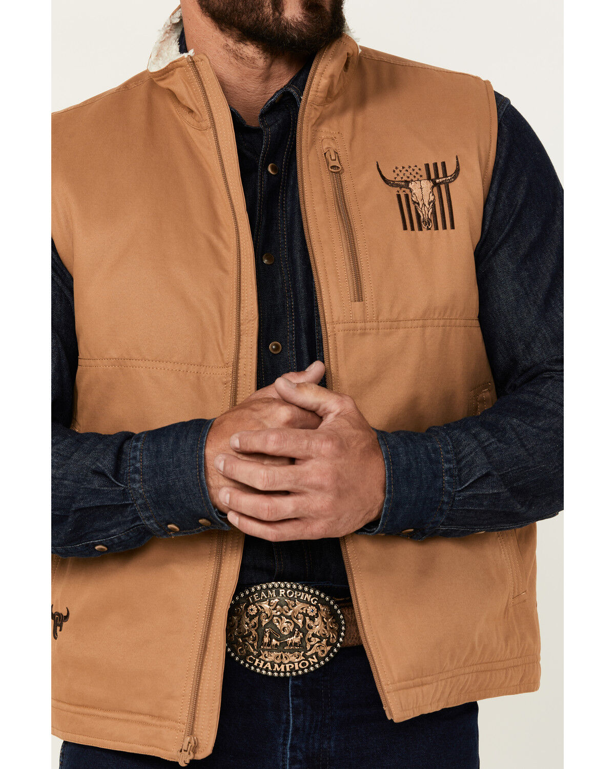 Image #2 - Cowboy Hardware Men's Embroidered Conceal Carry Softshell Vest, Tan, hi-res