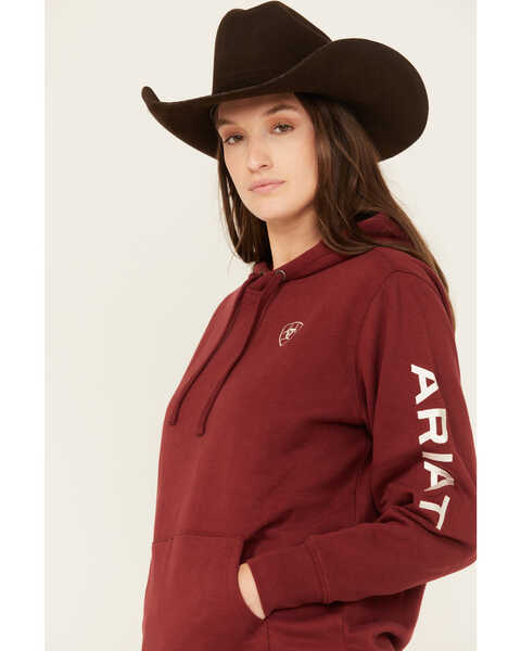 Image #2 - Ariat Women's R.E.A.L Embroidered Logo Hoodie, Burgundy, hi-res