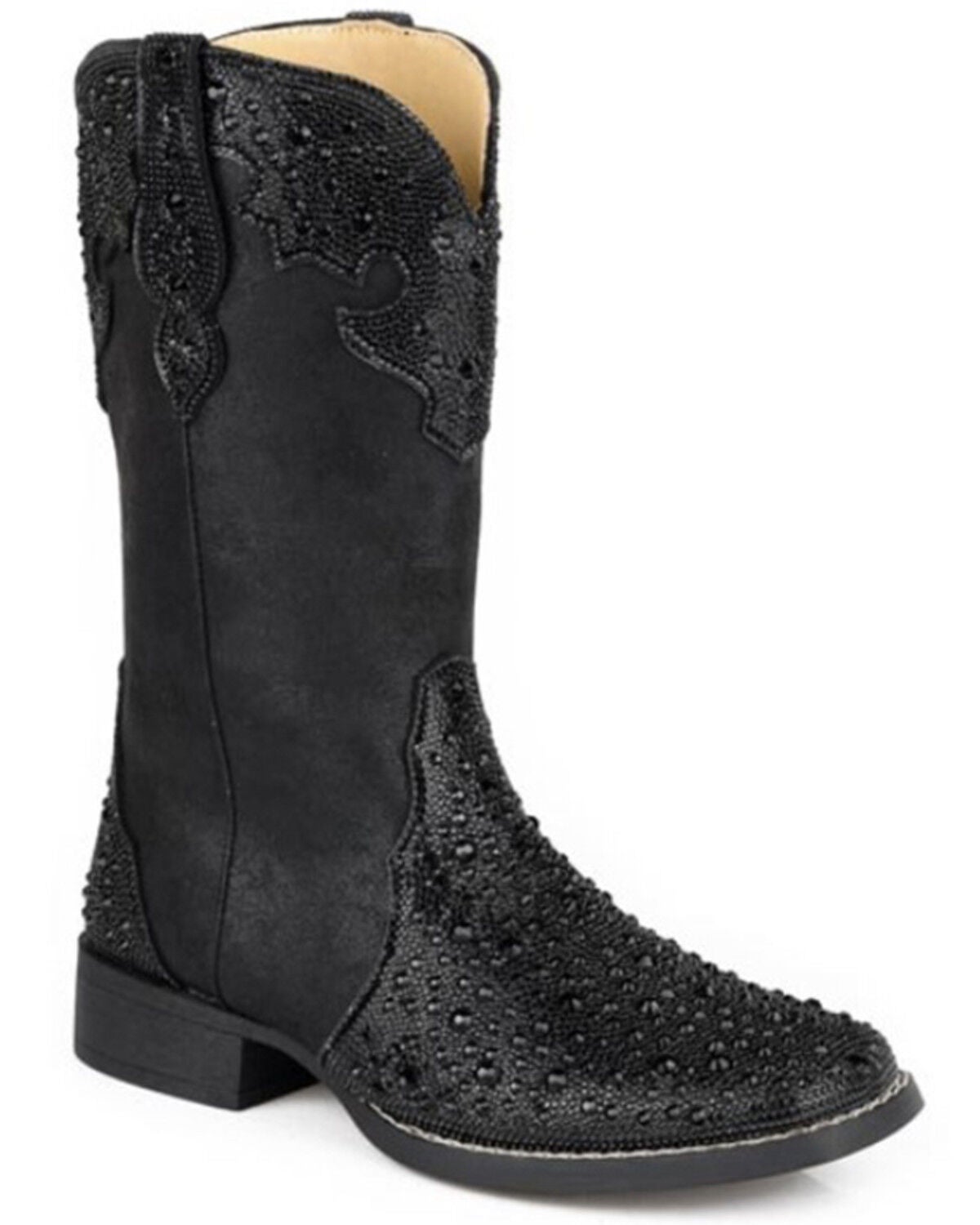Image #1 - Roper Women's Starlit Western Boots - Broad Square Toe, Black, hi-res