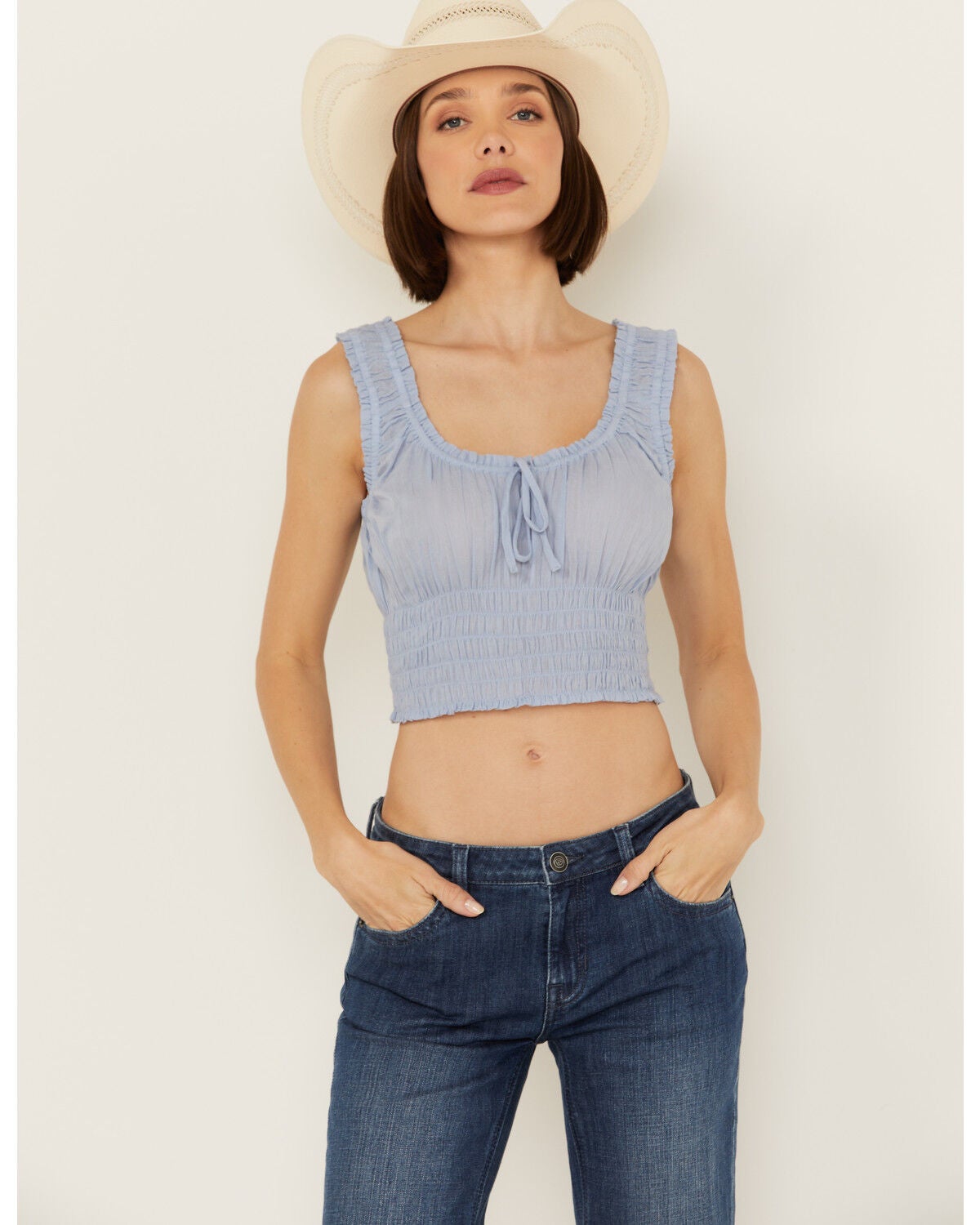 Bila Women's Jennifer Peasant Top, Light Blue, hi-res