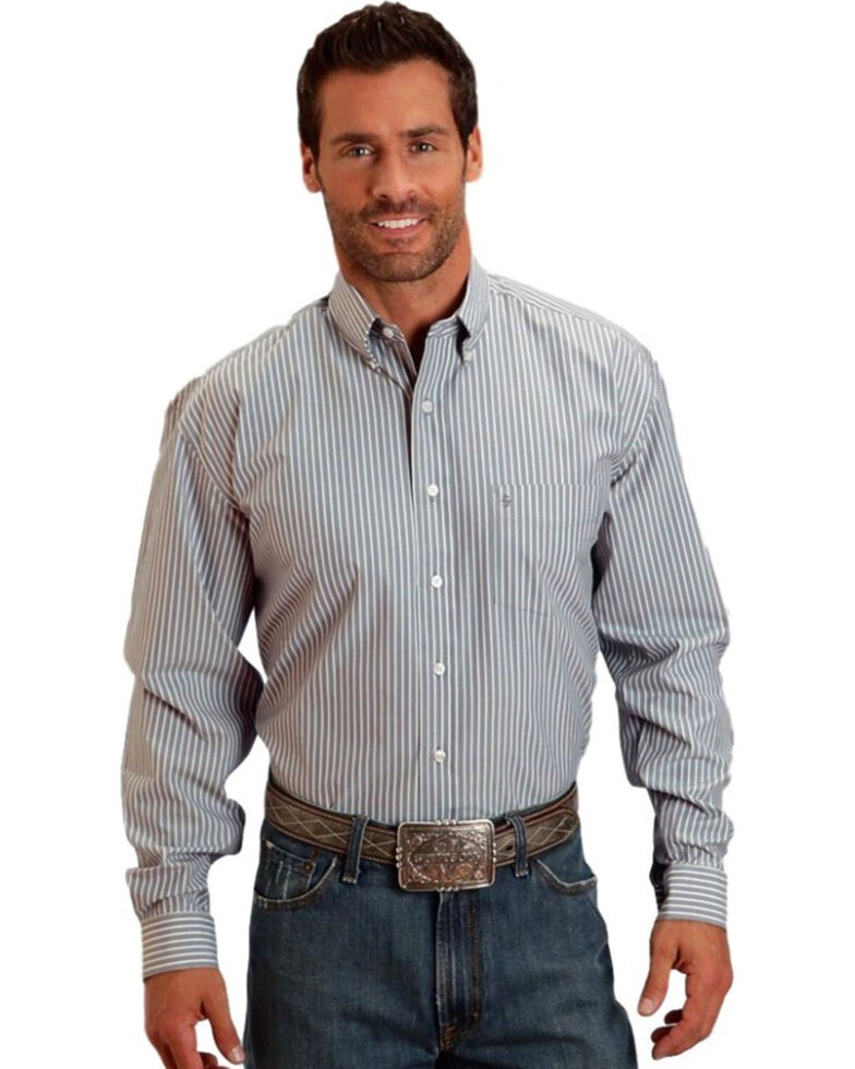 Stetson Men's Open One Pocket Striped Long Sleeve Shirt, Grey, hi-res