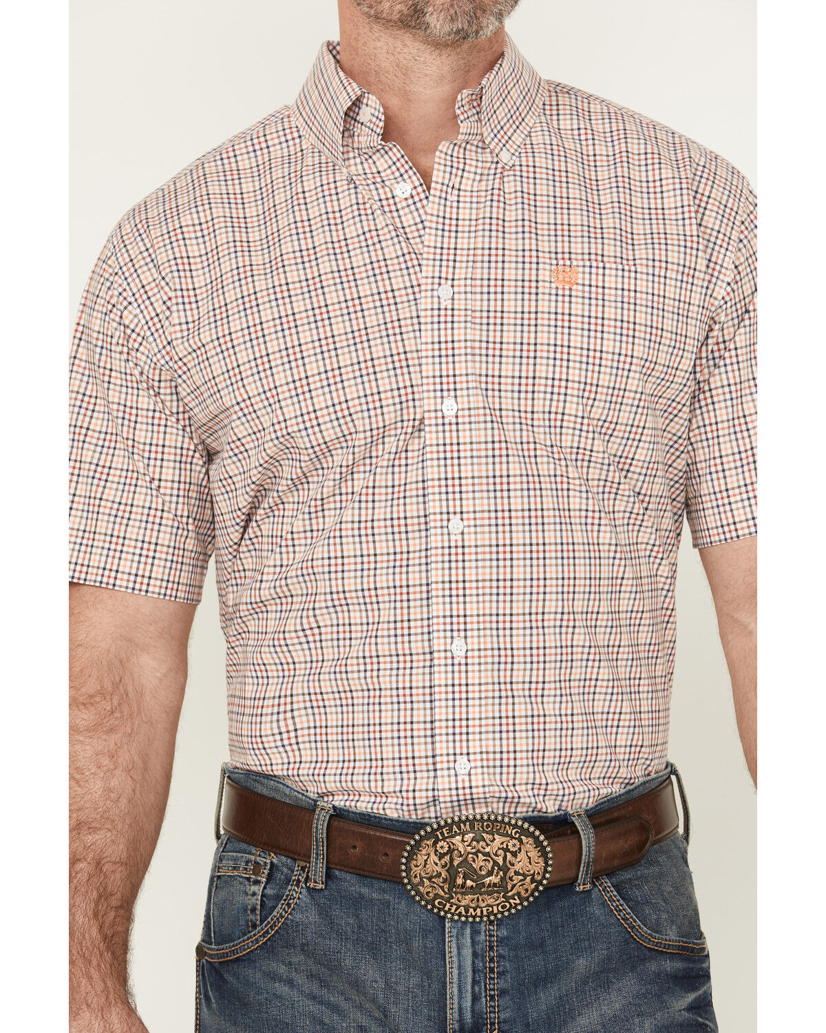 Image #3 - Cinch Men's Plaid Print Short Sleeve Button-Down Western Shirt, White, hi-res