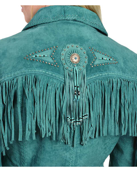Image #7 - Scully Fringe & Beaded Boar Suede Leather Jacket, Turquoise, hi-res