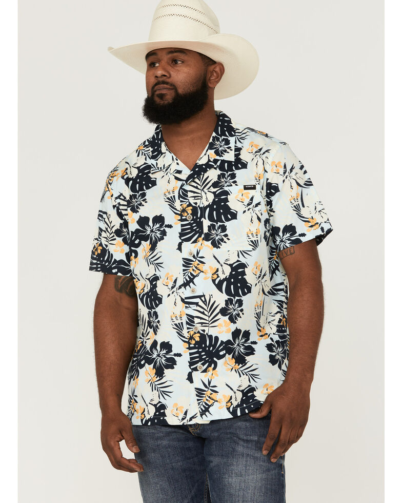 Cinch Men's Camp Aloha Floral Western Shirt , Light Blue, hi-res