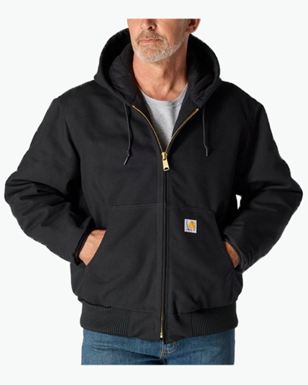Carhartt Men's Flannel Lined Zip-Up Hooded Work Jacket, Black, hi-res