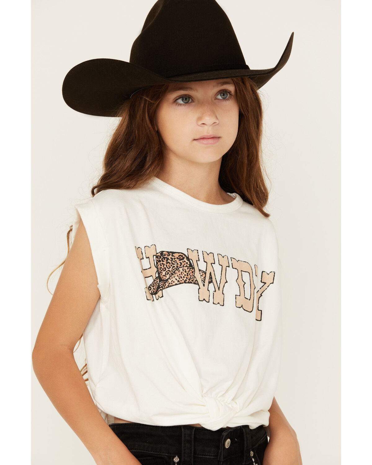 Image #2 - Saints & Hearts Girls' Howdy Tie Front Short Sleeve Graphic Tee, Ivory, hi-res