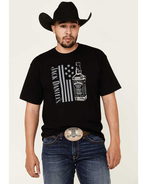 Jack Daniel's Men's Black Bottle Banner Flag Graphic T-Shirt , Black, hi-res