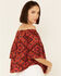 Shyanne Women's Chili Tile Print Tie Sleeve Off-Shoulder Top , Chilli, hi-res