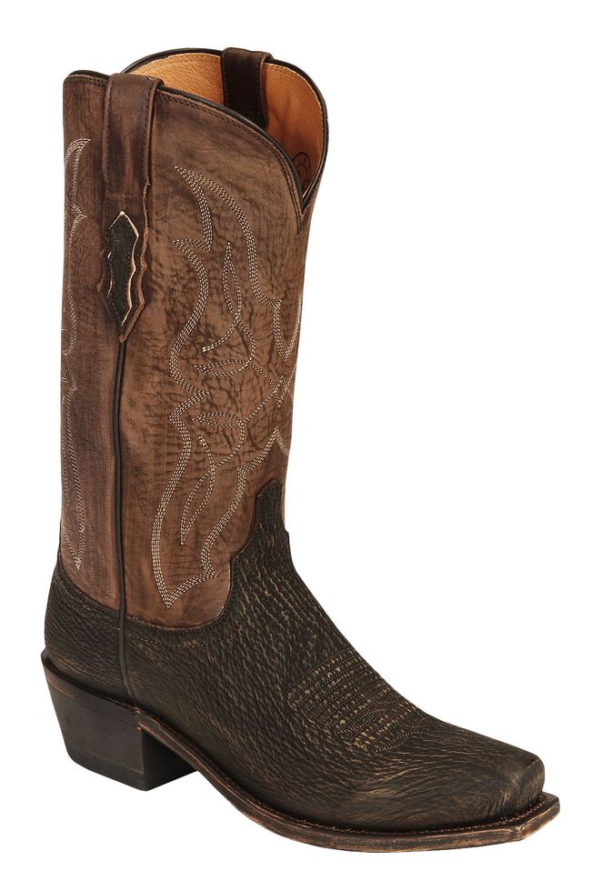 Lucchese Handmade 1883 Carl Sanded Shark Cowboy Boots - Square Toe, Chocolate, hi-res