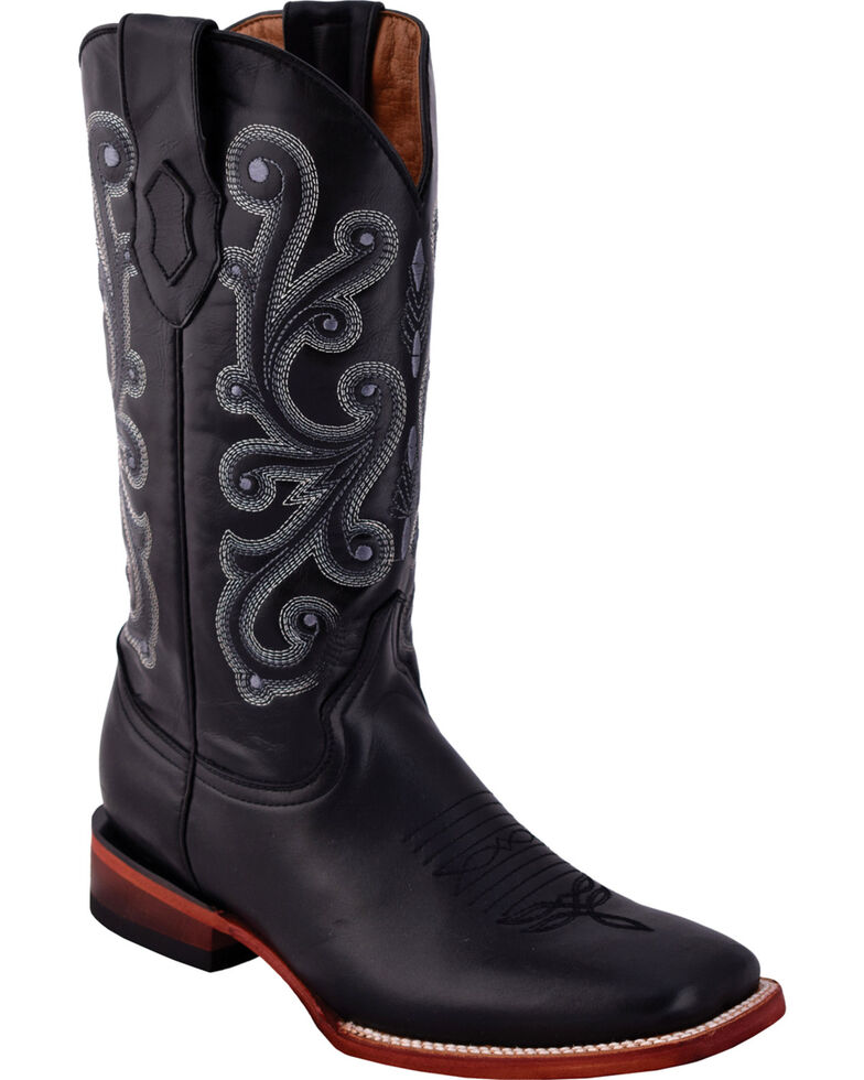 Ferrini Men's French Calf Black Cowboy Boots - Square Toe, Black, hi-res