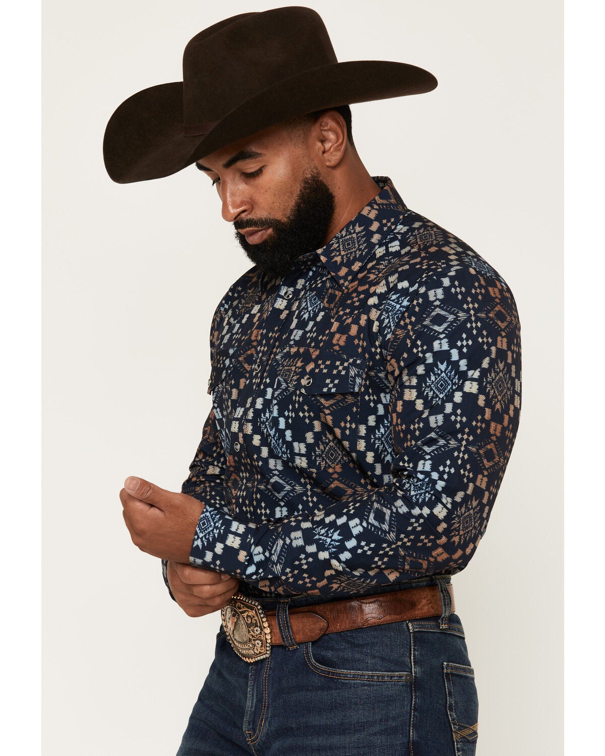 Image #2 - RANK 45&reg; Men's Rodeo Tech 2.0 Everglades Southwestern Print Long Sleeve Snap Stretch Performance Shirt, Navy, hi-res