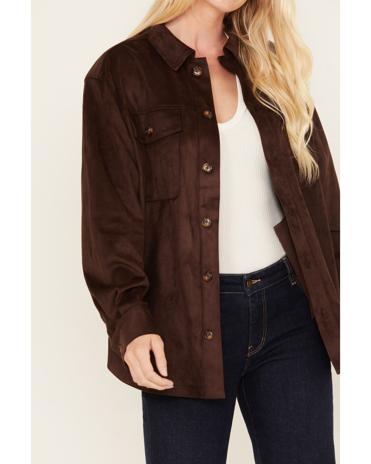 Image #3 - Cleo + Wolf Women's Faux Suede Shacket, Chocolate, hi-res