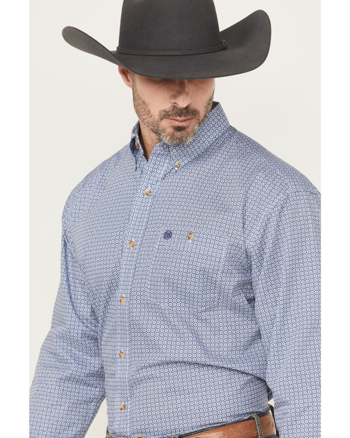 Image #2 - Wrangler Men's Geo Print Long Sleeve Button-Down Stretch Western Shirt, Blue, hi-res