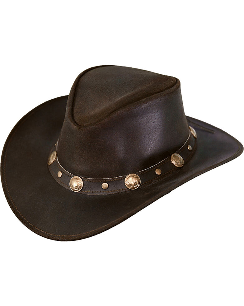 Outback Trading Co. Men's Rawhide Leather Hat, Chocolate, hi-res