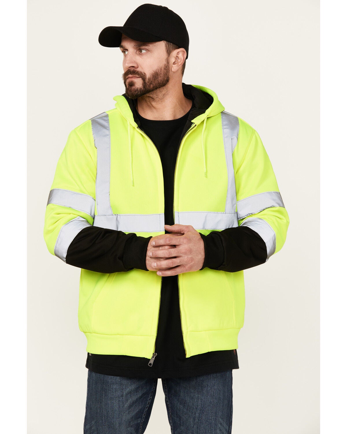Hawx Men's High Vis Hooded Jacket - Big, Yellow, hi-res