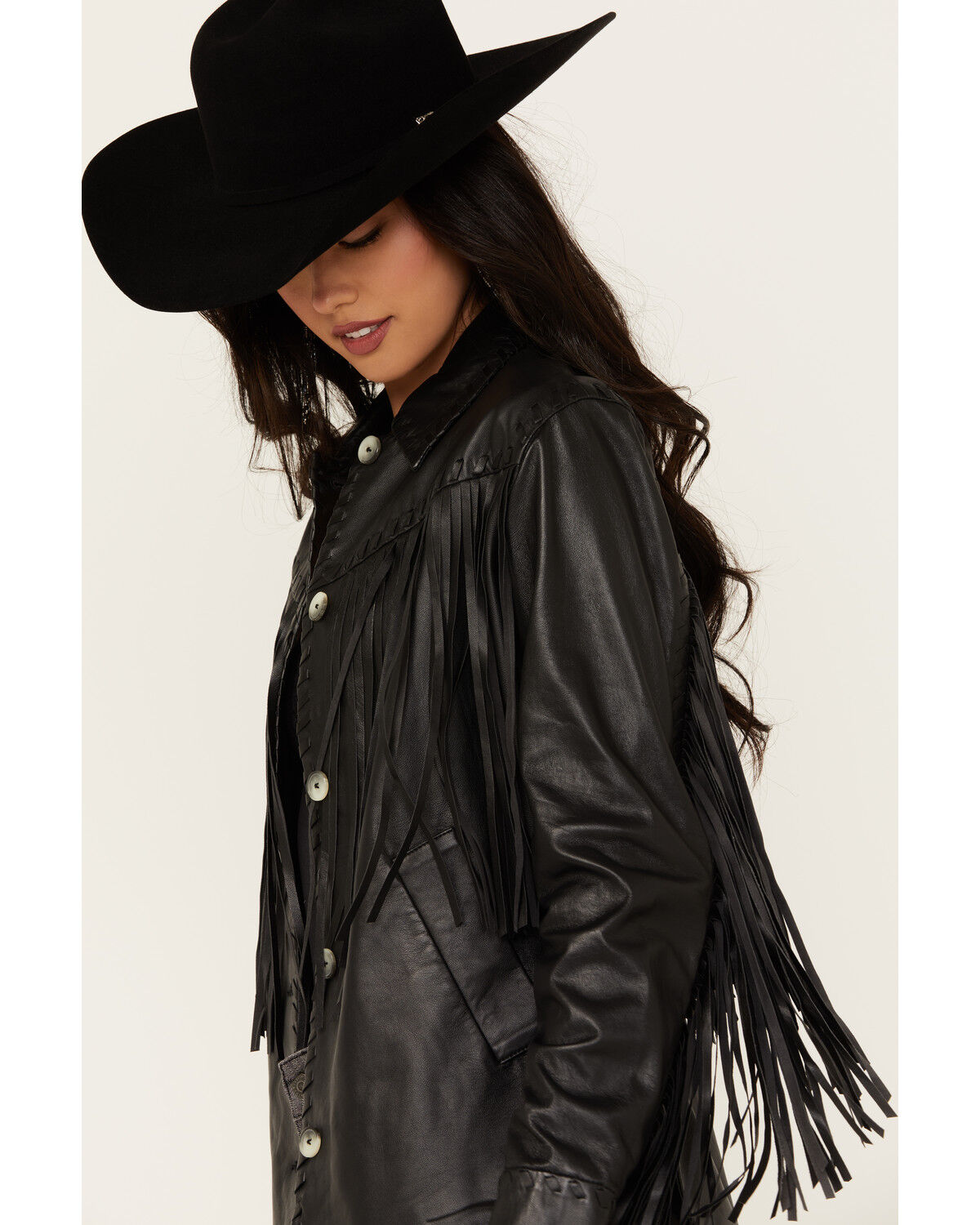 Image #2 - Idyllwind Women's Amburn Leather Fringe Shacket, Black, hi-res
