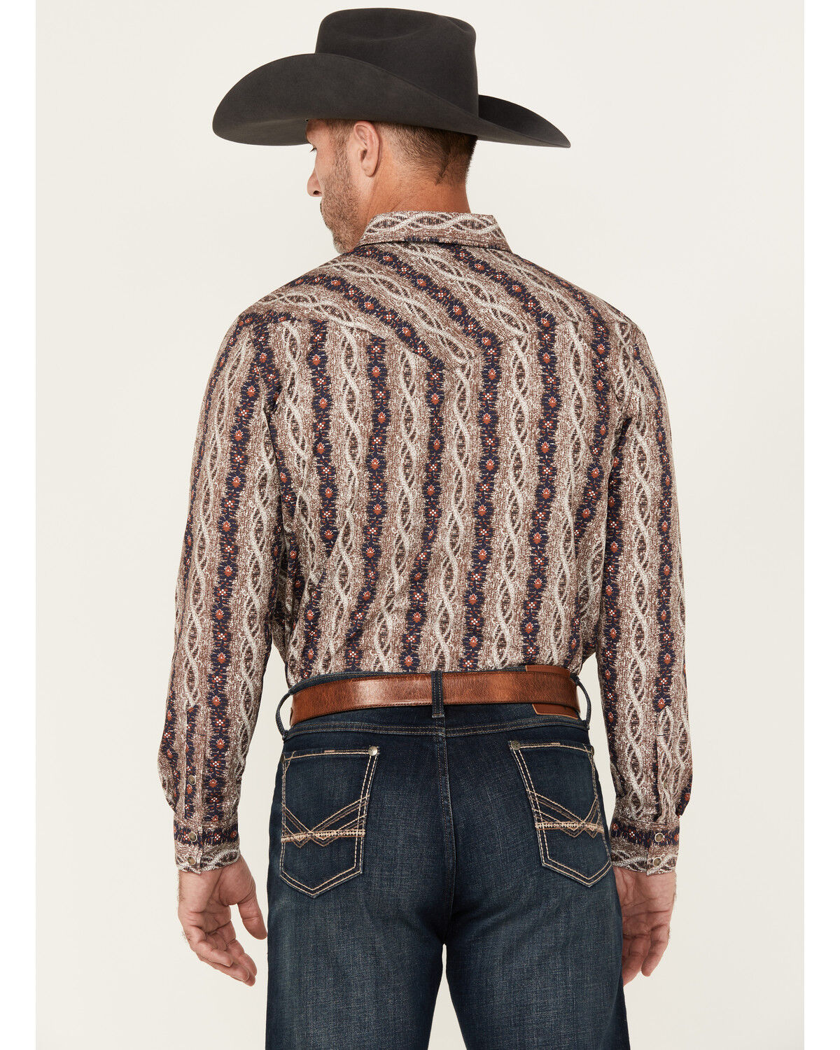 Image #4 - Gibson Trading Co Men's Floral Striped Print Long Sleeve Snap Stretch Western Shirt, Brown, hi-res
