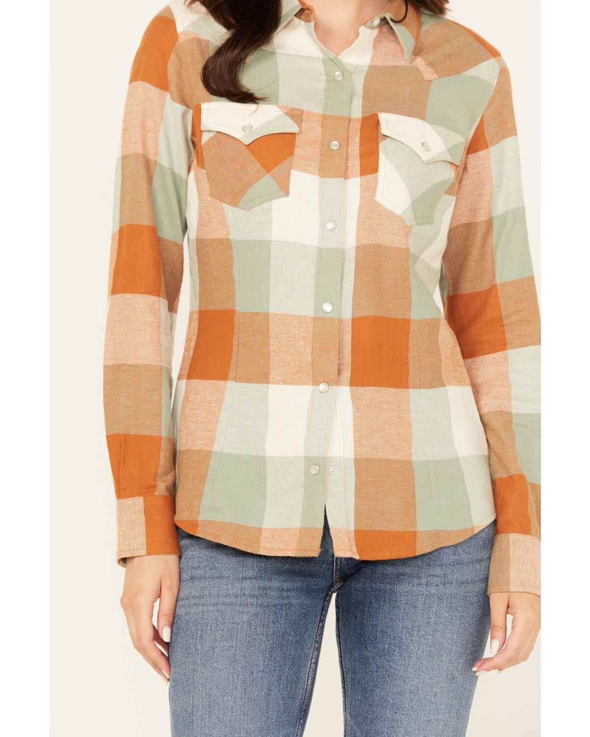 Image #3 - Wrangler Retro Women's Boot Barn Exclusive Plaid Print Long Sleeve Pearl Snap Flannel Shirt, Multi, hi-res