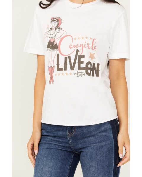 Image #3 - Bohemian Cowgirl Women's Cowgirls Live On Short Sleeve Cropped Graphic Tee, White, hi-res