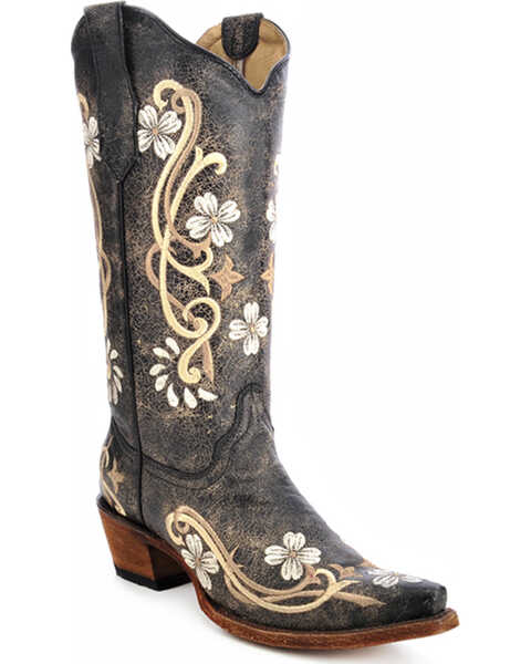 Image #1 - Circle G Women's Floral Embroidered Western Boots - Snip Toe, Black, hi-res