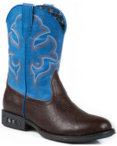 Roper Toddler Boys' Blue Faux Leather Light-Up Cowboy Boots - Square Toe, Brown, hi-res