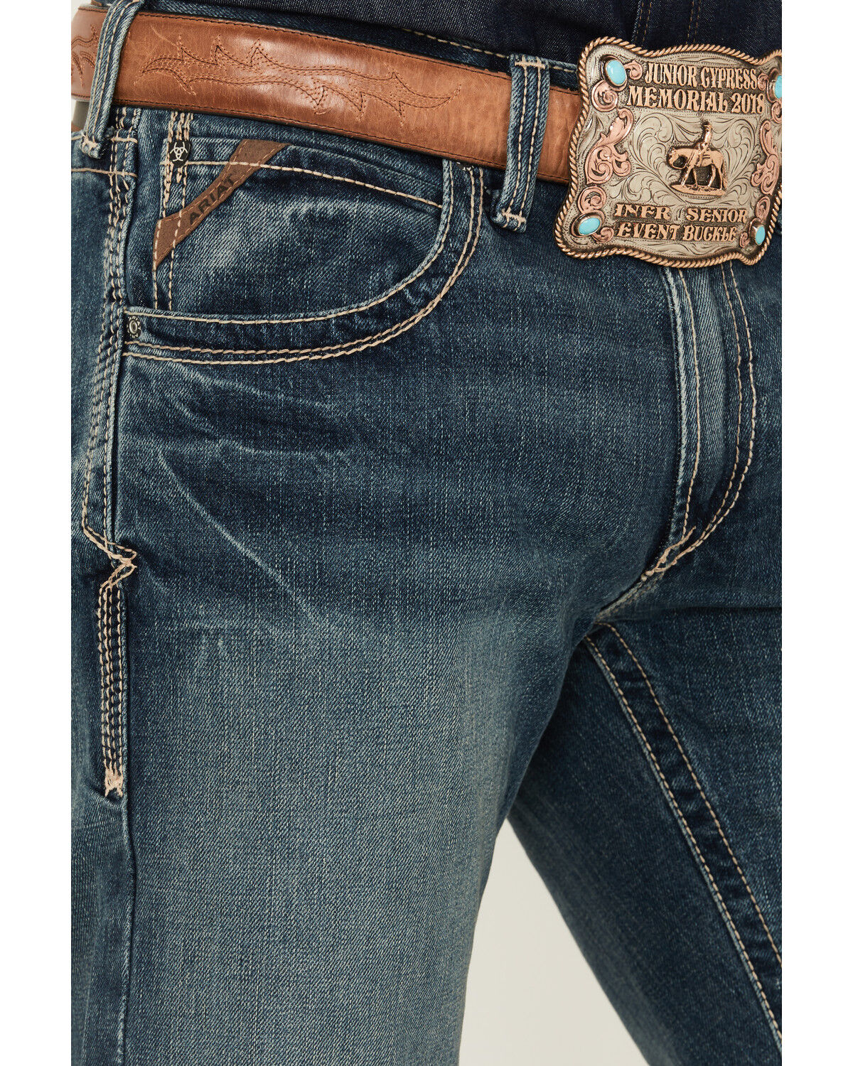 Image #3 - Ariat Men's M5 Gulch Medium Wash Low Rise Straight Denim Jeans, Med Wash, hi-res