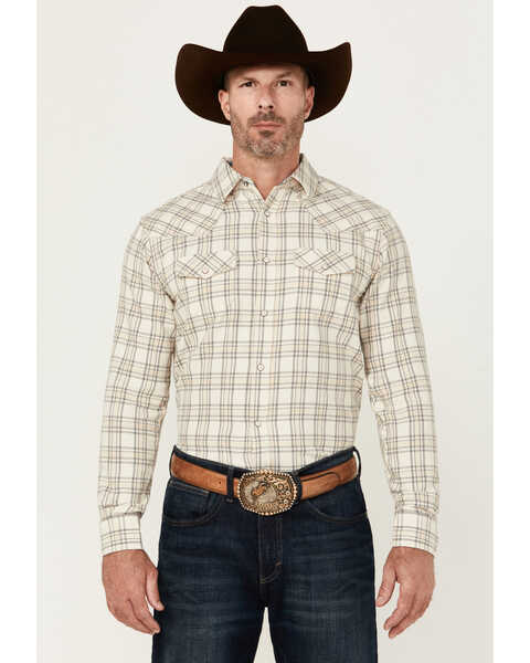 Cody James Men's Declaration Plaid Print Long Sleeve Snap Western Shirt , Cream, hi-res