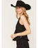 Image #2 - Cleo + Wolf Women's Polka Dot Denim Sleeveless Peplum Top, Black, hi-res