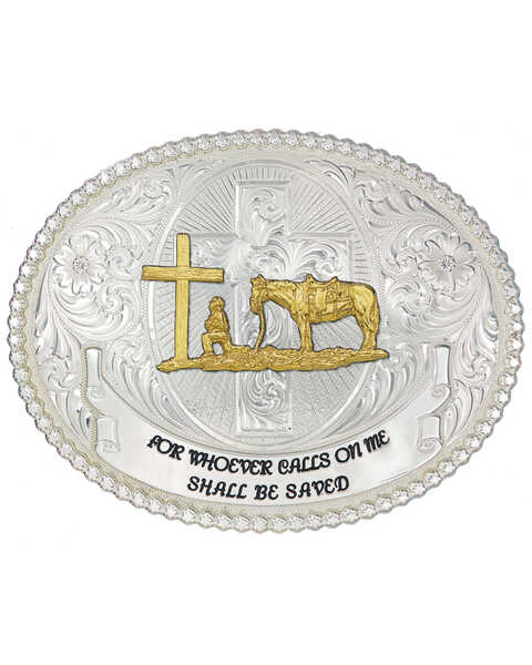 Image #1 - Montana Silversmiths Men's Faith & Wisdom Christian Cowboy Western Belt Buckle, Silver, hi-res