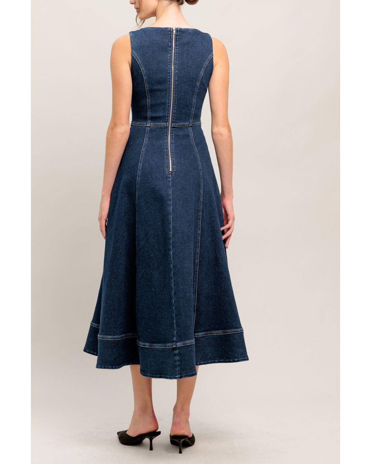 Image #5 - Flying Tomato Women's Simple Statement Denim Midi Dress, Dark Wash, hi-res