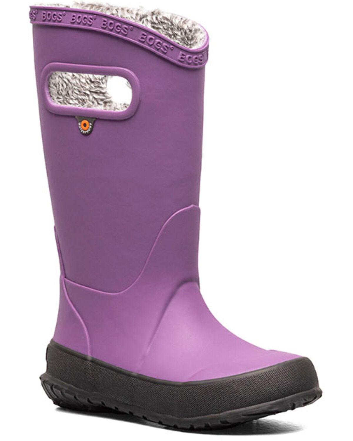 Image #1 - Bogs Girls' Solid Plush Rain Boots - Round Toe, Purple, hi-res