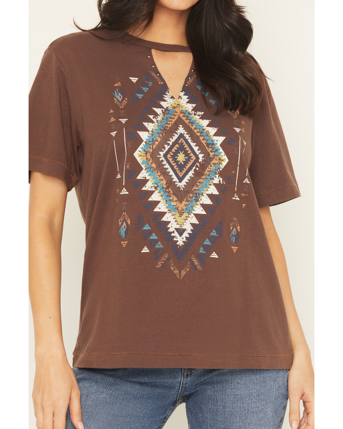 Image #3 - Shyanne Women's Studded Southwestern Print Short Sleeve Graphic Tee, Brown, hi-res