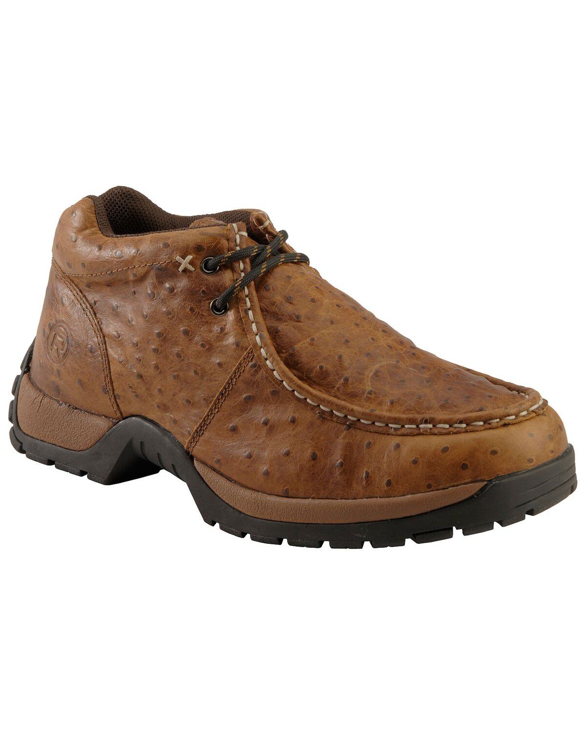 Roper Men's Ostrich Print Rugged Sole Shoes, Brown, hi-res