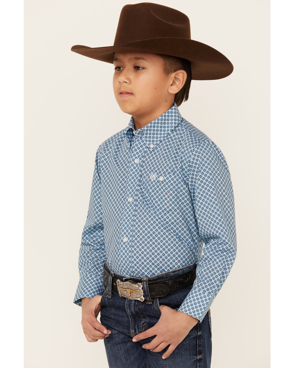 Image #2 - Wrangler Boys' Geo Print Long Sleeve Button-Down Western Shirt, , hi-res