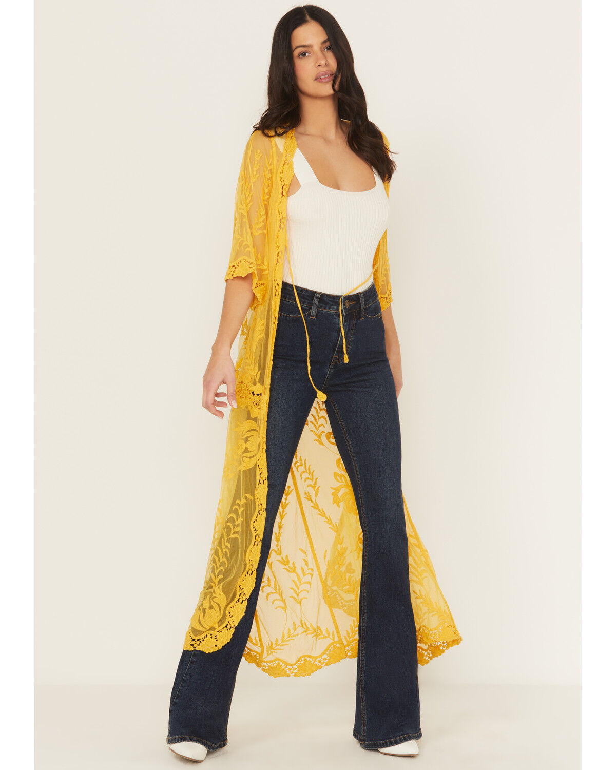 Image #2 - Shyanne Women's Embroidered Mesh Kimono, Gold, hi-res